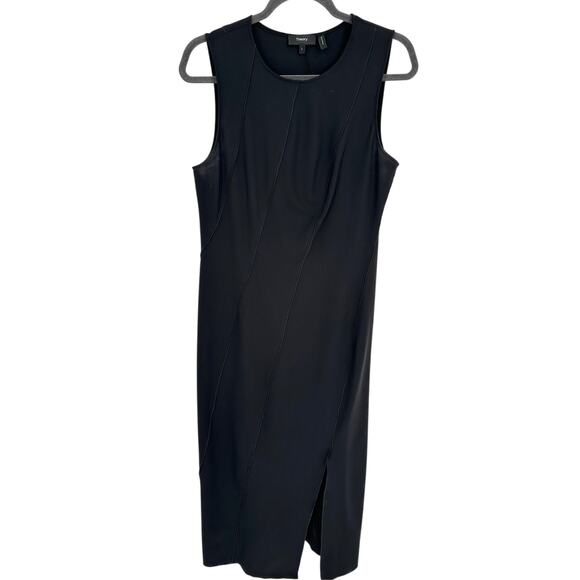Theory Bias Exposed Seam Midi Dress Sleeveless Front Slit Black Cocktail Size L - Picture 1 of 9